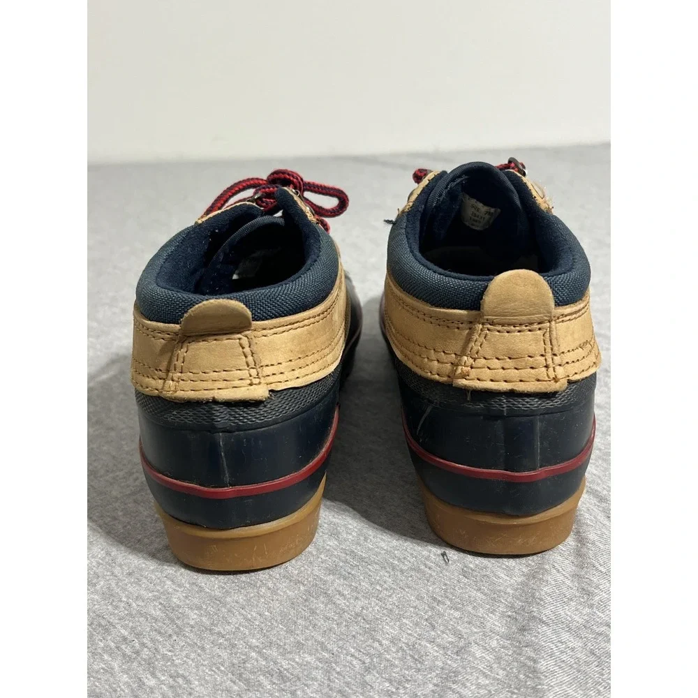 Lands' End Duck Shoes Mens Size 7 Tan Black Leather Rubber Rain Low Traction